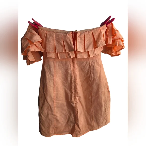 Runaway The Label Peach Ruffle Off the Shoulder Mini Dress Size 6 - Picture 3 of 6